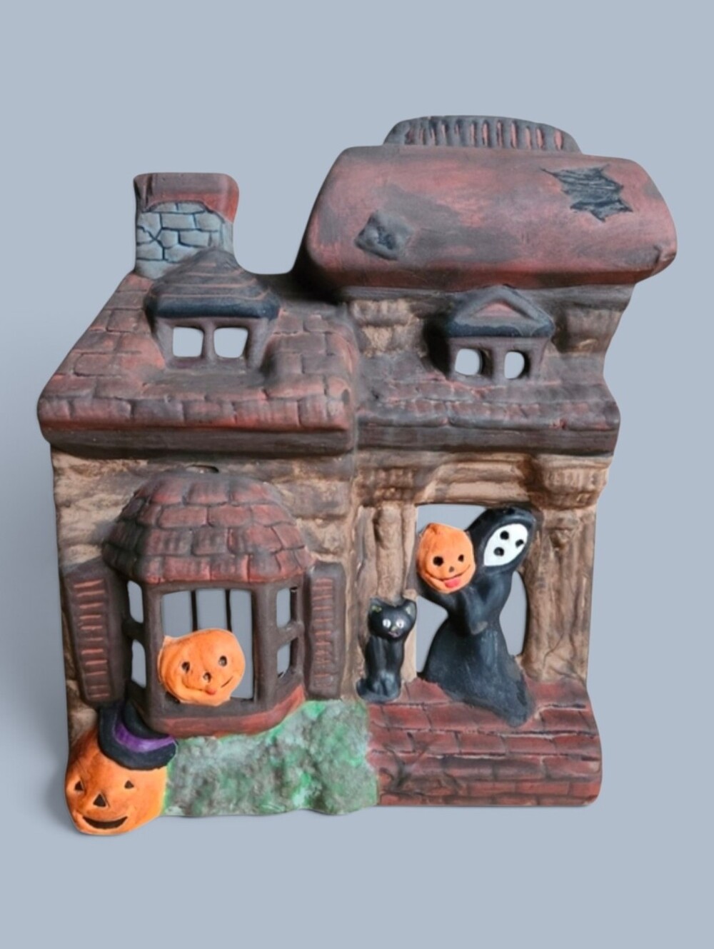 Vintage 1978 Lefauve Handpainted Ceramic Haunted House Halloween Ghost Pumpkin - Picture 1 of 16